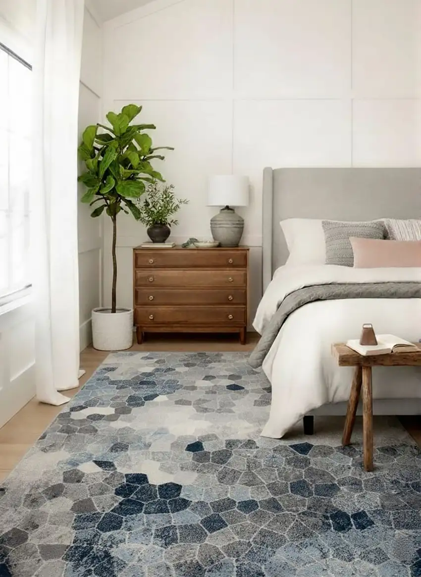 Navy Blue Cobblestone Pattern Area Rug Photo 4