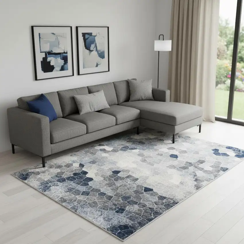 Navy Blue Cobblestone Pattern Area Rug Photo 1