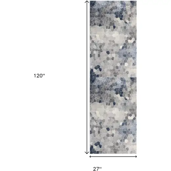 10' Blue and Ivory Geometric Cobblestone Runner Rug Photo 6