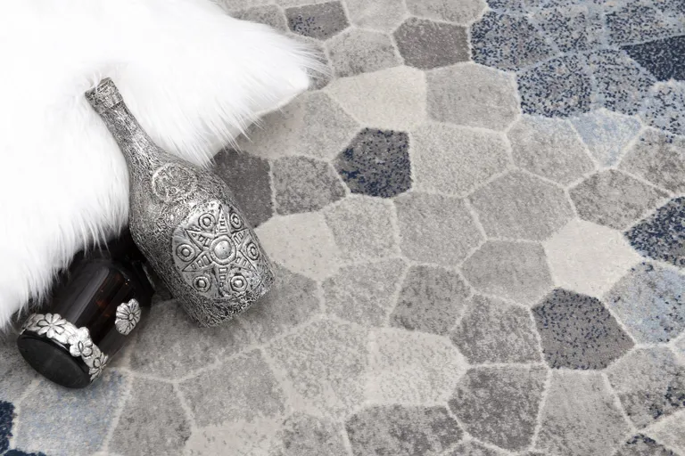 Navy Blue Cobblestone Pattern Runner Rug Photo 1