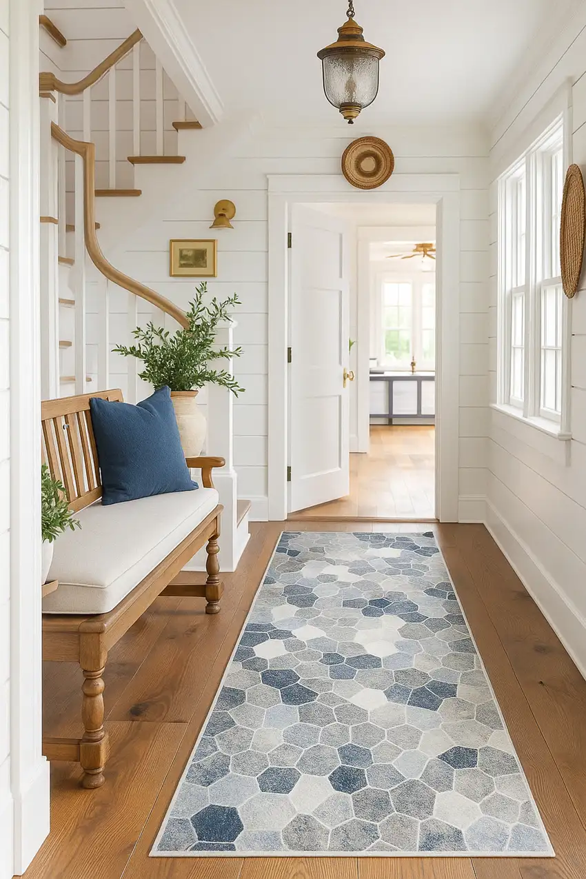 2' X 20' Navy Blue Cobblestone Pattern Runner Rug Photo 4