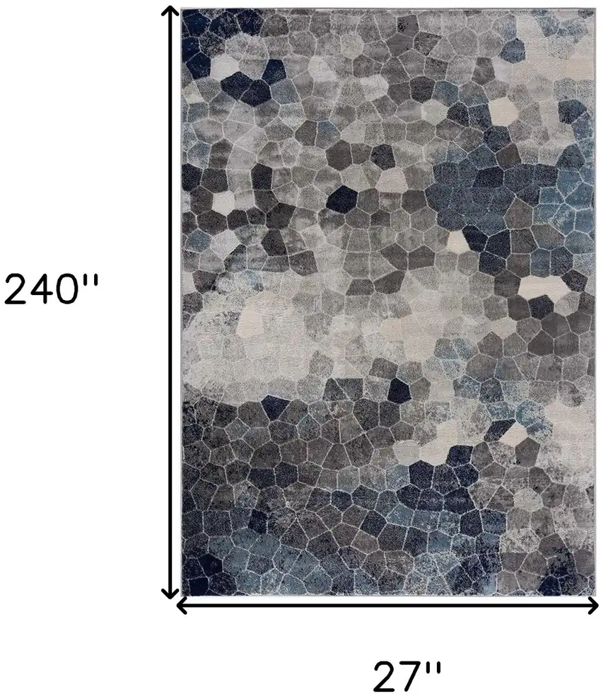 Navy Blue Cobblestone Pattern Runner Rug Photo 6