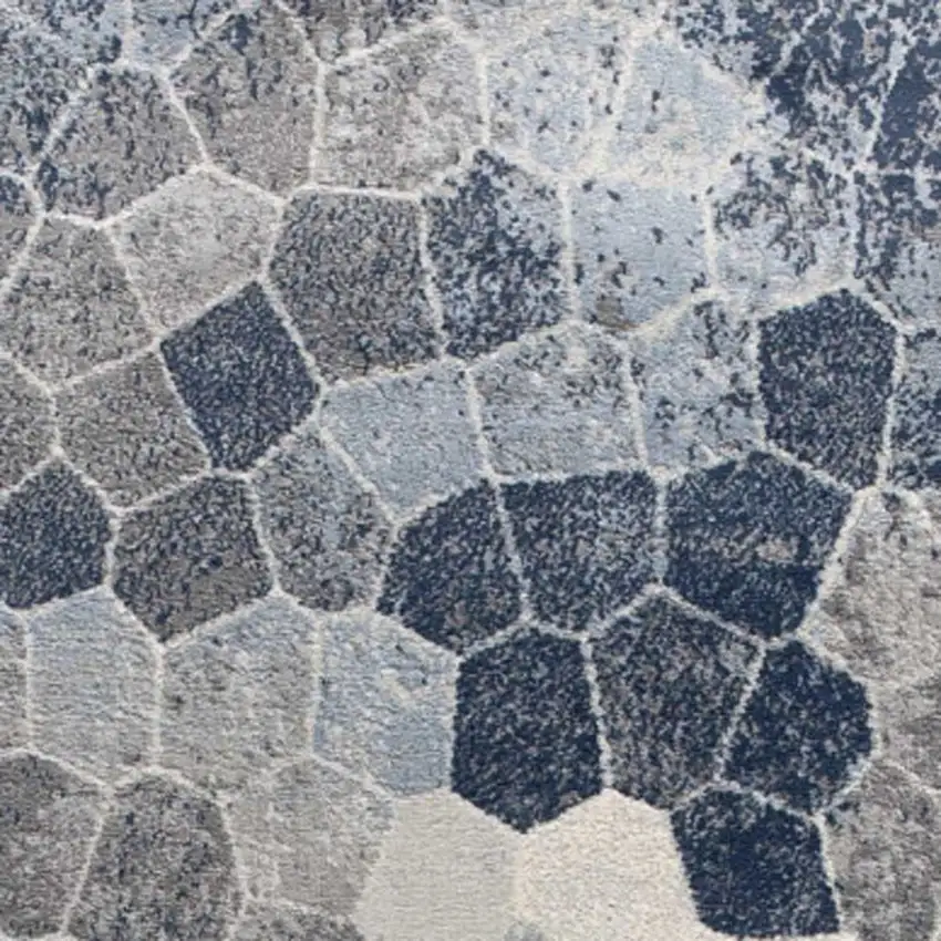 Navy Blue Cobblestone Pattern Runner Rug Photo 4