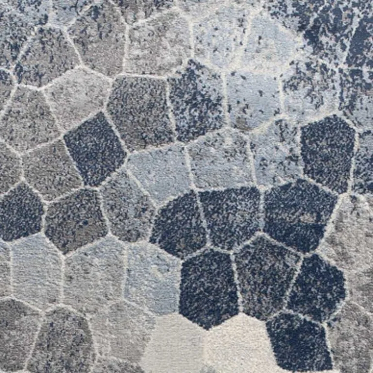 Navy Blue Cobblestone Pattern Runner Rug Photo 4