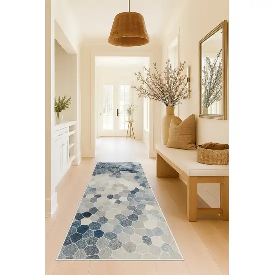 2' X 8' Navy Blue Cobblestone Pattern Runner Rug Photo 5