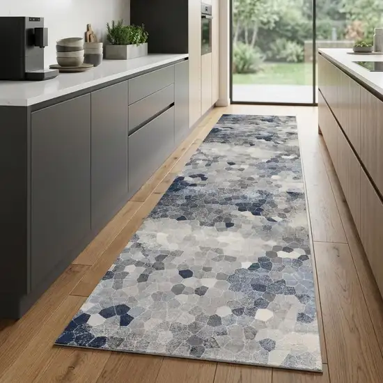 2' X 8' Navy Blue Cobblestone Pattern Runner Rug Photo 1