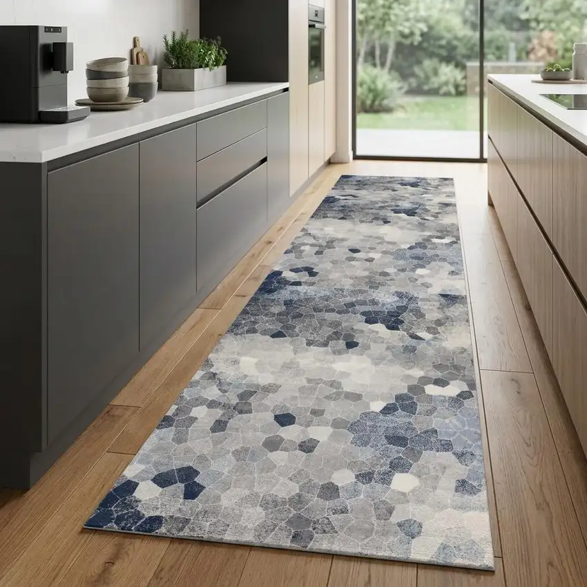 2' X 8' Navy Blue Cobblestone Pattern Runner Rug Photo 1