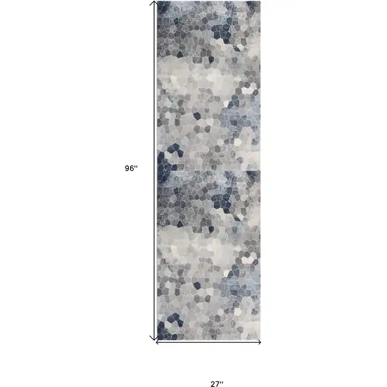 Navy Blue Cobblestone Pattern Runner Rug Photo 3