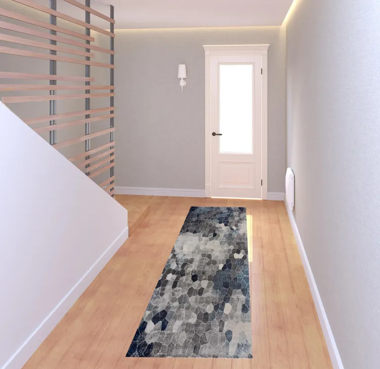 Navy Blue Cobblestone Pattern Runner Rug Photo 5