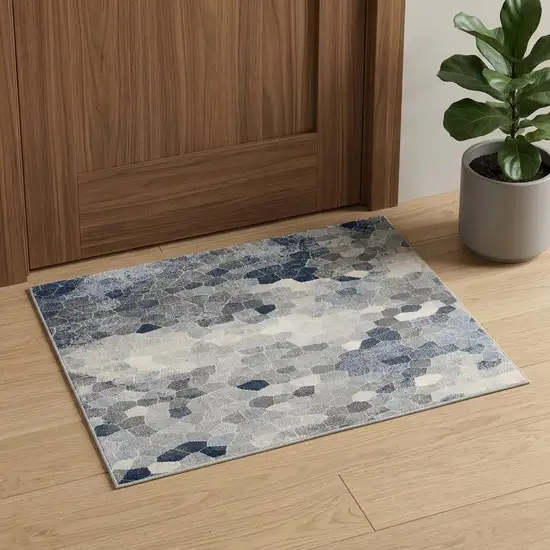 Navy Blue Cobblestone Pattern Scatter Rug Photo 1