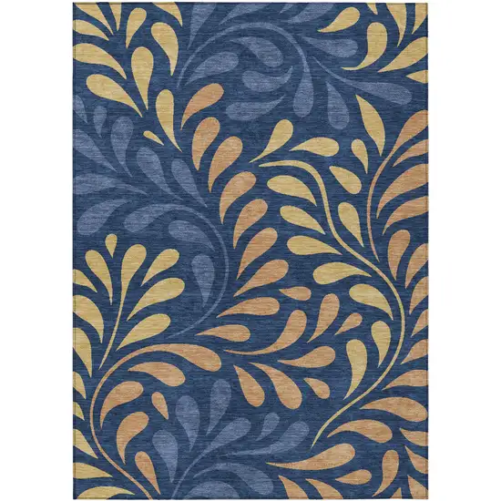 Navy Blue Copper And Gold Botanical Leaves Washable Indoor Outdoor Area Rug Photo 7