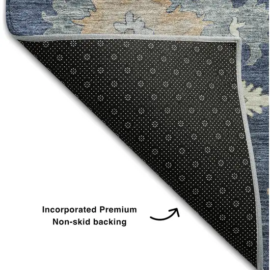 Navy Blue Copper And Gray Floral Washable Area Rug With UV Protection Photo 8