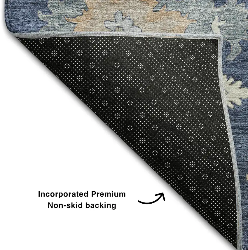 Navy Blue Copper And Gray Floral Washable Area Rug With UV Protection Photo 8