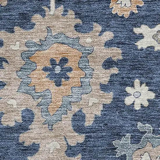 Navy Blue Copper And Gray Floral Washable Area Rug With UV Protection Photo 3