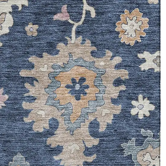 Navy Blue Copper And Gray Floral Washable Area Rug With UV Protection Photo 4