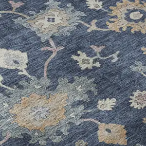 Photo of Navy Blue Copper And Gray Floral Washable Area Rug With UV Protection