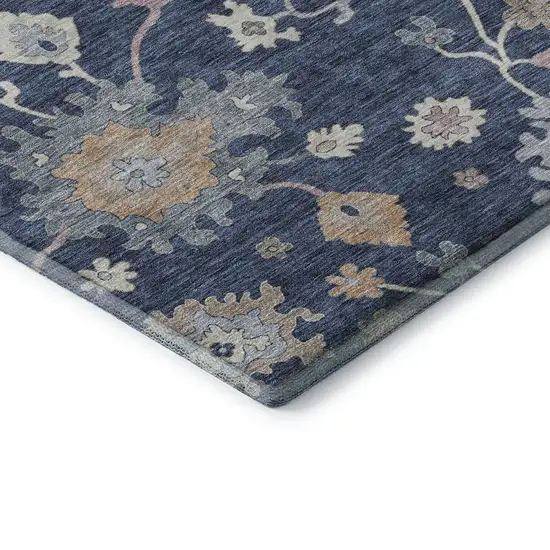 Navy Blue Copper And Gray Floral Washable Area Rug With UV Protection Photo 8