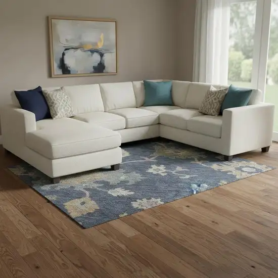 Navy Blue Copper And Gray Floral Washable Area Rug With UV Protection Photo 2