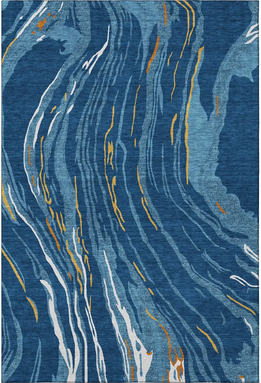 Navy Blue Copper And Ivory Abstract Washable Area Rug With UV Protection Photo 3