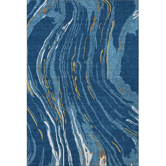 Navy Blue Copper And Ivory Abstract Washable Area Rug With UV Protection Photo 2