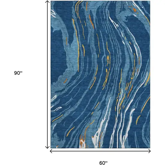 Navy Blue Copper And Ivory Abstract Washable Area Rug With UV Protection Photo 9