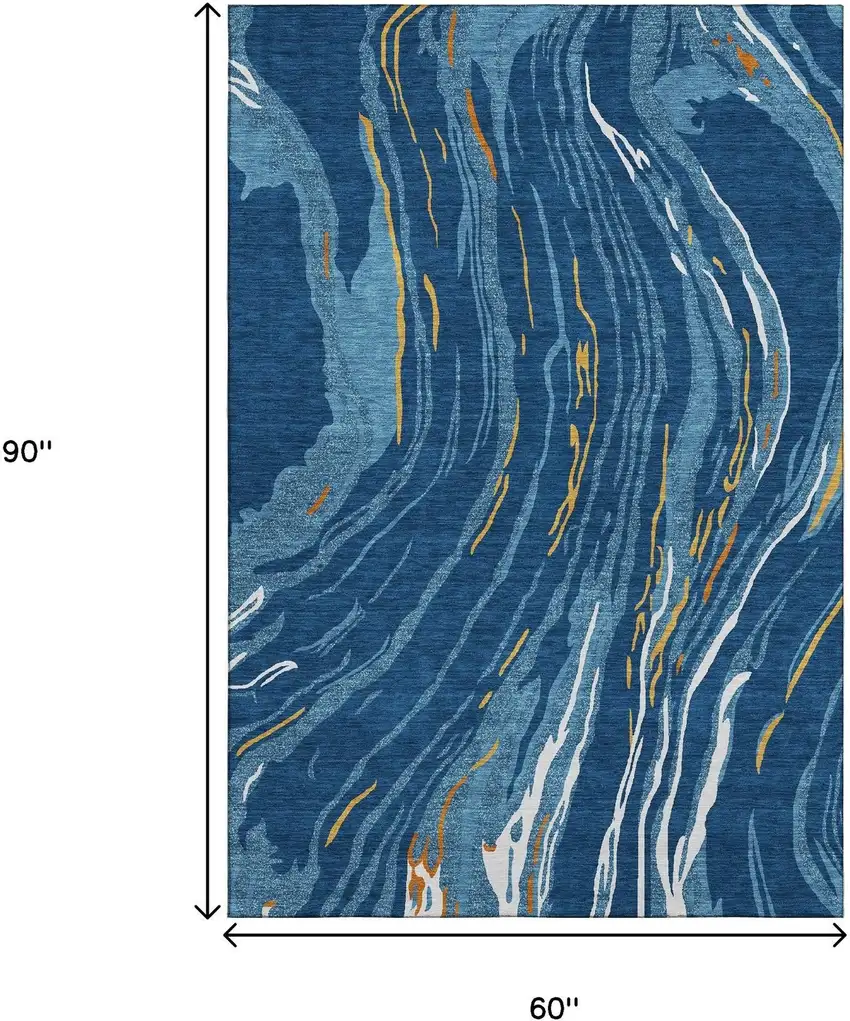 Navy Blue Copper And Ivory Abstract Washable Area Rug With UV Protection Photo 9