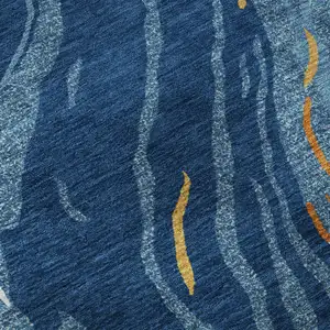 Photo of Navy Blue Copper And Ivory Abstract Washable Area Rug With UV Protection