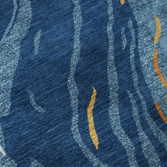 Navy Blue Copper And Ivory Abstract Washable Area Rug With UV Protection Photo 8