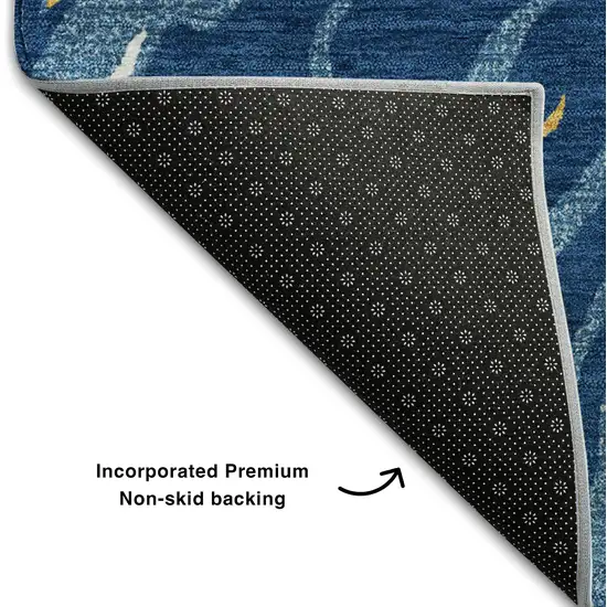 Navy Blue Copper And Ivory Abstract Washable Area Rug With UV Protection Photo 5