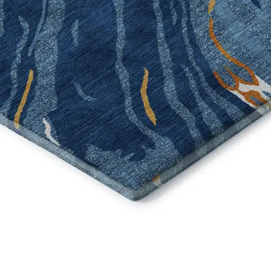 Navy Blue Copper And Ivory Abstract Washable Area Rug With UV Protection Photo 6