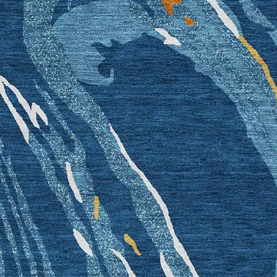 Navy Blue Copper And Ivory Abstract Washable Area Rug With UV Protection Photo 2