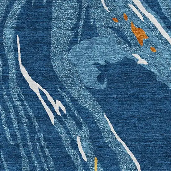 Navy Blue Copper And Ivory Abstract Washable Area Rug With UV Protection Photo 2