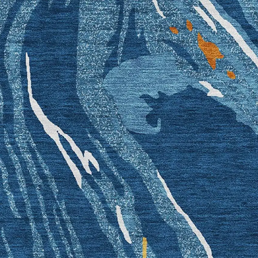 Navy Blue Copper And Ivory Abstract Washable Area Rug With UV Protection Photo 2