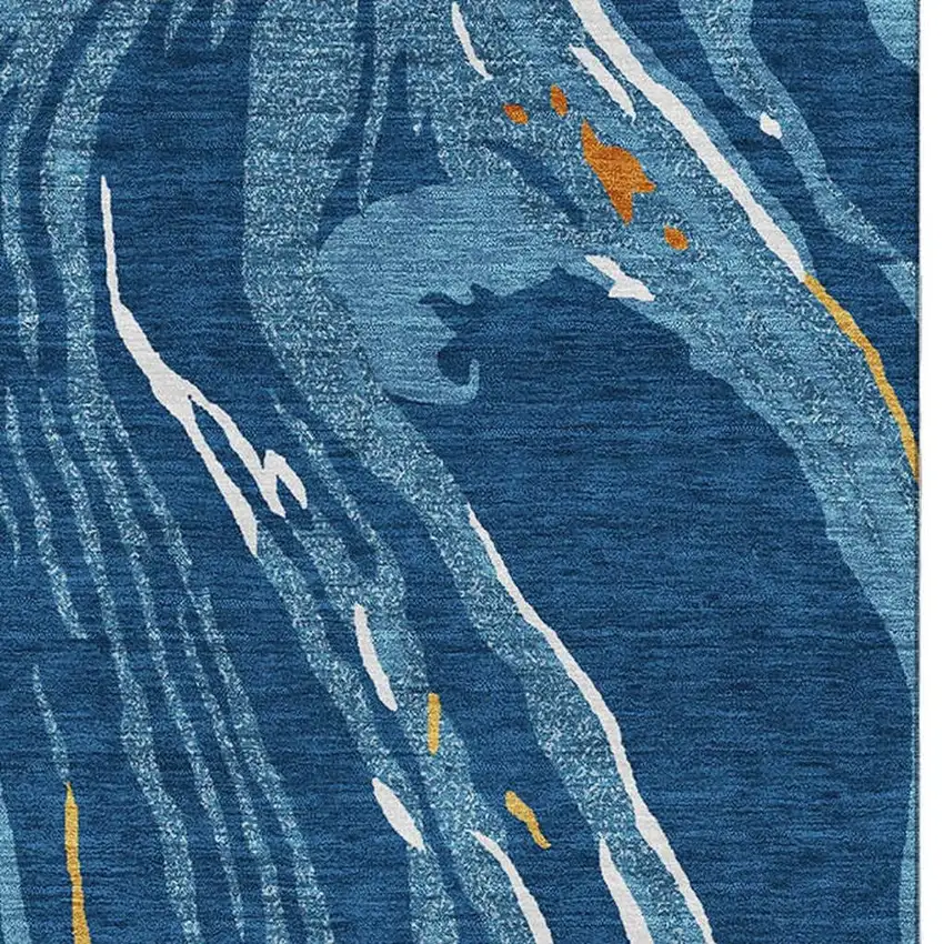 Navy Blue Copper And Ivory Abstract Washable Area Rug With UV Protection Photo 2