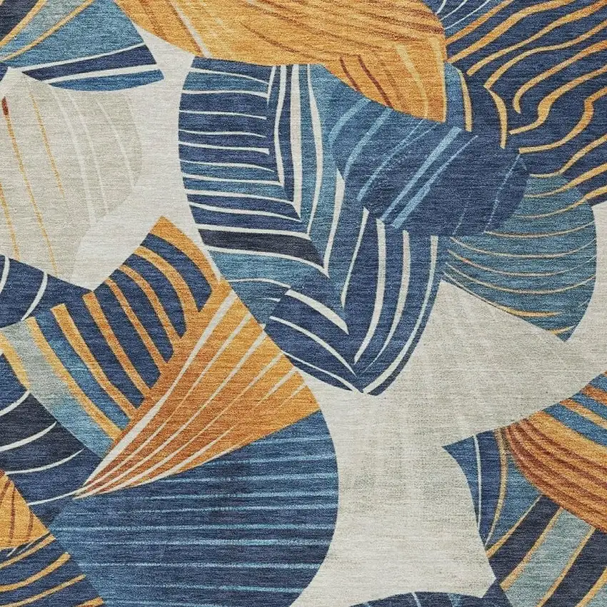 Navy Blue Copper And Ivory Floral Washable Indoor Outdoor Area Rug Photo 6