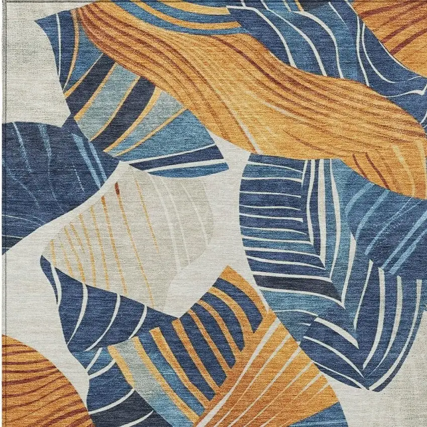 Navy Blue Copper And Ivory Floral Washable Indoor Outdoor Area Rug Photo 3