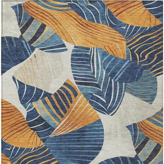 Navy Blue Copper And Ivory Floral Washable Indoor Outdoor Area Rug Photo 6