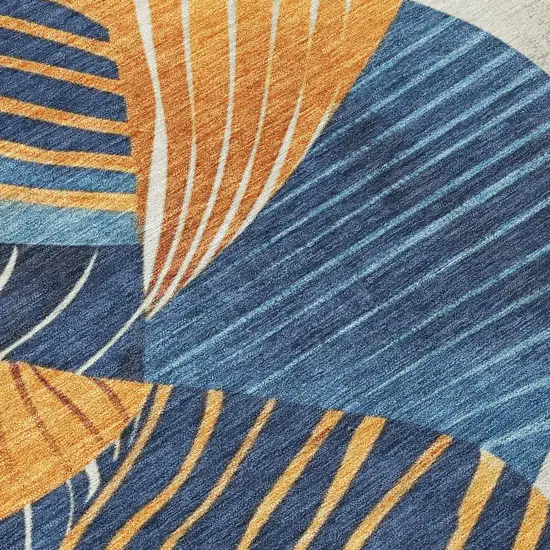 Navy Blue Copper And Ivory Floral Washable Indoor Outdoor Area Rug Photo 5