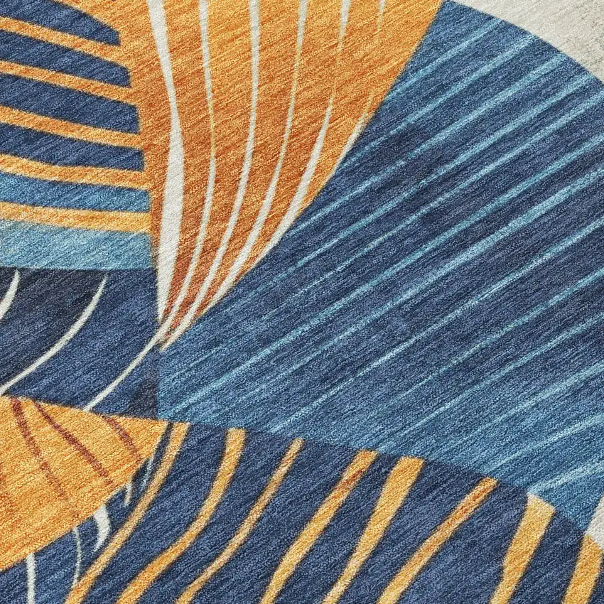 Navy Blue Copper And Ivory Floral Washable Indoor Outdoor Area Rug Photo 5