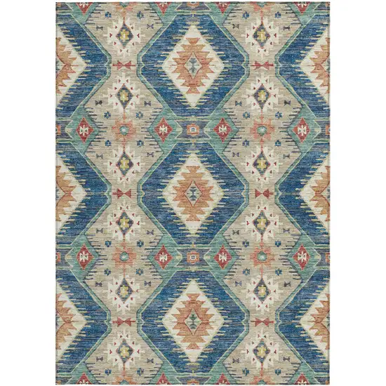 Navy Blue Copper And Ivory Moroccan Washable Indoor Outdoor Area Rug Photo 3