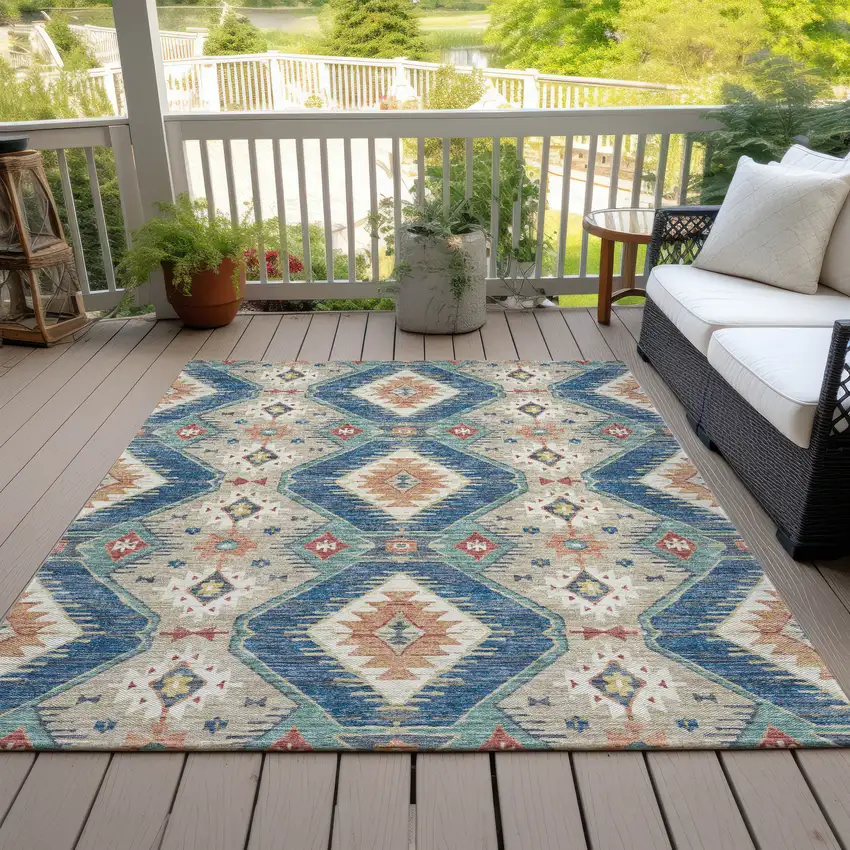 Navy Blue Copper And Ivory Moroccan Washable Indoor Outdoor Area Rug Photo 7