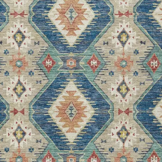 Navy Blue Copper And Ivory Moroccan Washable Indoor Outdoor Area Rug Photo 5