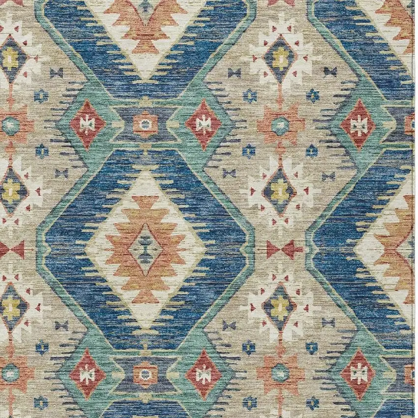 Navy Blue Copper And Ivory Moroccan Washable Indoor Outdoor Area Rug Photo 5