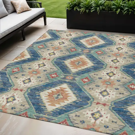 Navy Blue Copper And Ivory Moroccan Washable Indoor Outdoor Area Rug Photo 2