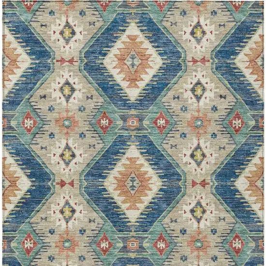 Navy Blue Copper And Ivory Moroccan Washable Indoor Outdoor Area Rug Photo 3