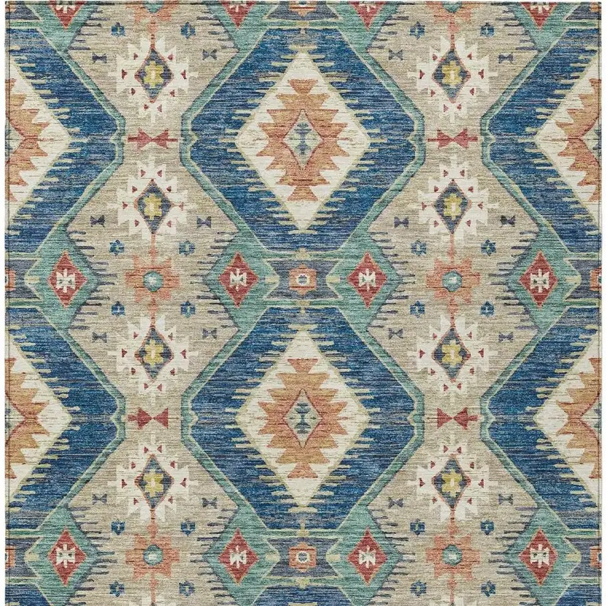 Navy Blue Copper And Ivory Moroccan Washable Indoor Outdoor Area Rug Photo 3