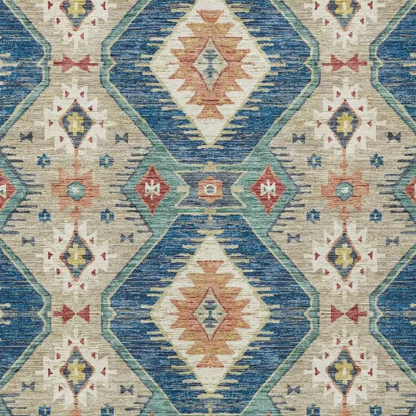 Navy Blue Copper And Ivory Moroccan Washable Indoor Outdoor Area Rug Photo 5