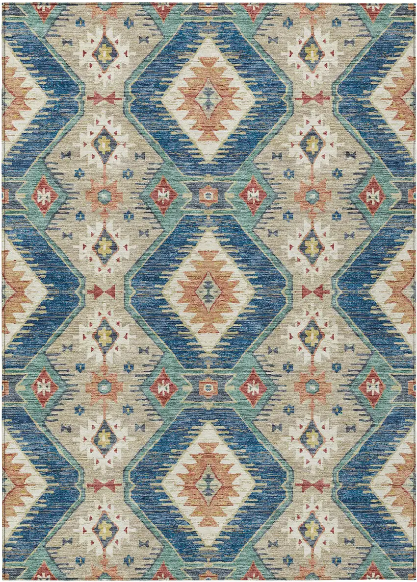 Navy Blue Copper And Ivory Moroccan Washable Indoor Outdoor Area Rug Photo 1