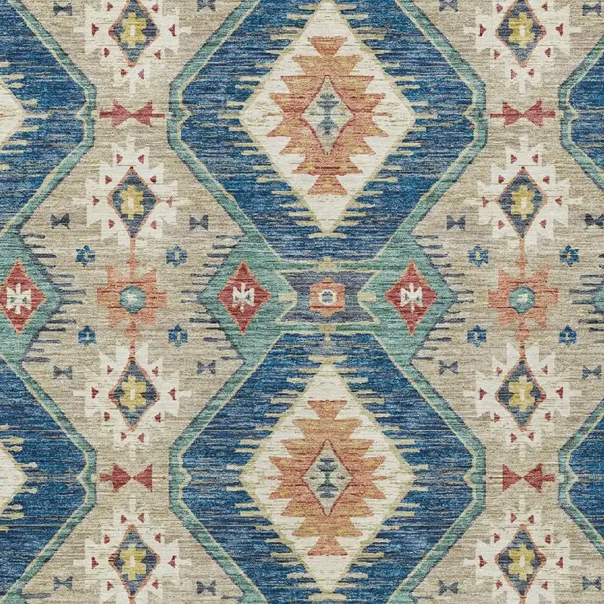 Navy Blue Copper And Ivory Moroccan Washable Indoor Outdoor Area Rug Photo 5