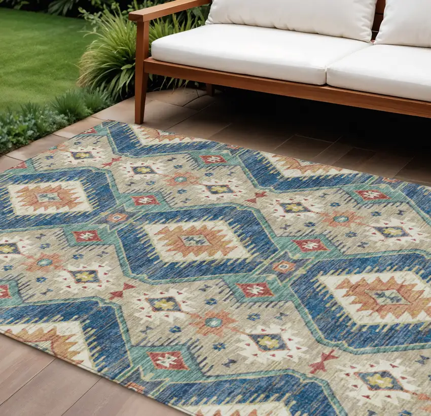 Navy Blue Copper And Ivory Moroccan Washable Indoor Outdoor Area Rug Photo 2